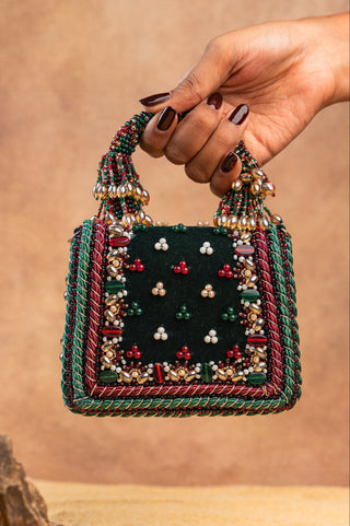 Green empress charm flap bag, view 5, by Nayaab by Sonia at Mrs. G