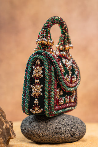 Green empress charm flap bag, view 7, by Nayaab by Sonia at Mrs. G