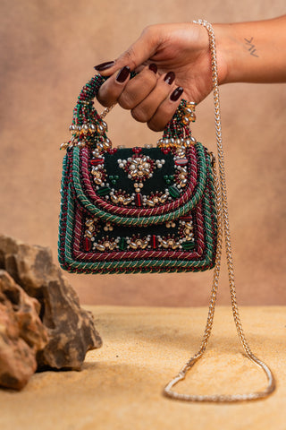 Green empress charm flap bag, view 8, by Nayaab by Sonia at Mrs. G