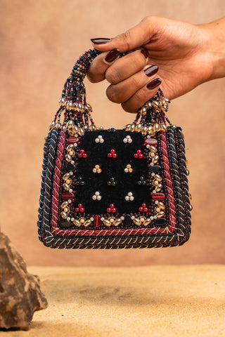 Black empress charm flap bag, view 5, by Nayaab by Sonia at Mrs. G