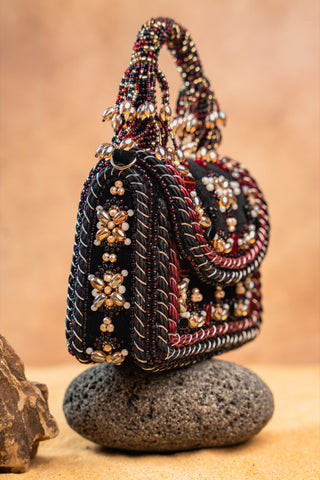 Black empress charm flap bag, view 7, by Nayaab by Sonia at Mrs. G