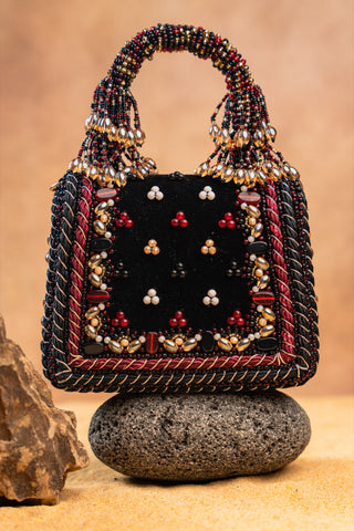 Black empress charm flap bag, view 8, by Nayaab by Sonia at Mrs. G