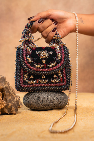 Black empress charm flap bag, view 9, by Nayaab by Sonia at Mrs. G