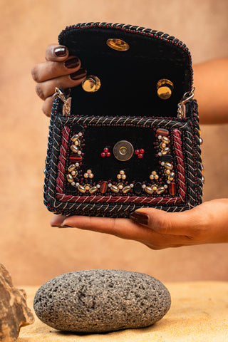 Black empress charm flap bag, view 10, by Nayaab by Sonia at Mrs. G