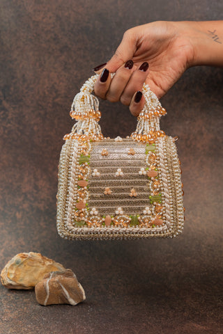 Gold empress charm flap bag, view 7, by Nayaab by Sonia at Mrs. G