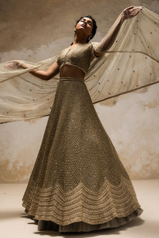 Gold sequins geometric texture lehenga set