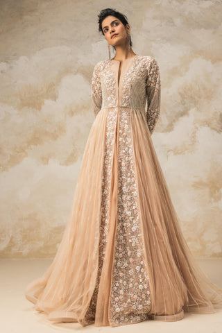 Peach long gathered flared jacket set