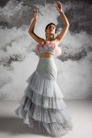 Powder blue off shoulder with 4 layered skirt and blouse