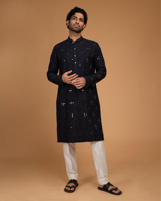 Blue dori work ojis kurta set