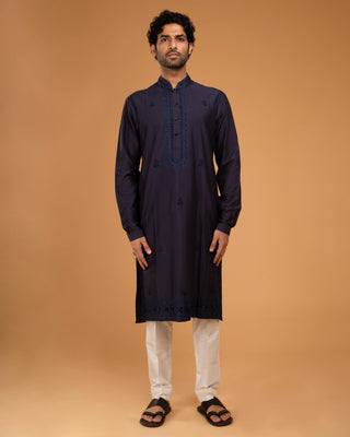 Blue aari embroidery kurta set