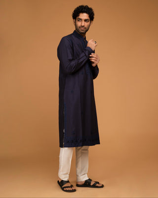 Blue aari embroidery kurta set