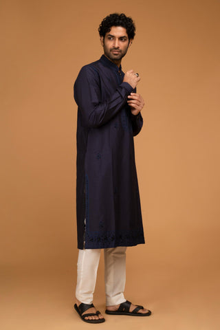 Blue aari embroidery kurta with pant