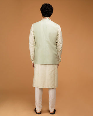 Green nehru jacket with kurta
