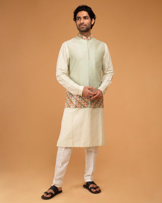 Green nehru jacket with kurta