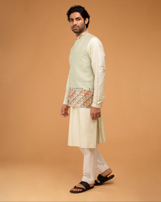 Green nehru jacket with kurta