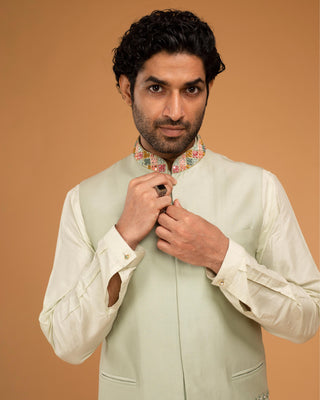 Green nehru jacket with kurta