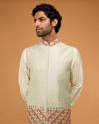 Green nehru jacket with kurta