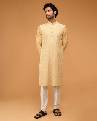 Beige dori embriodry kurta set
