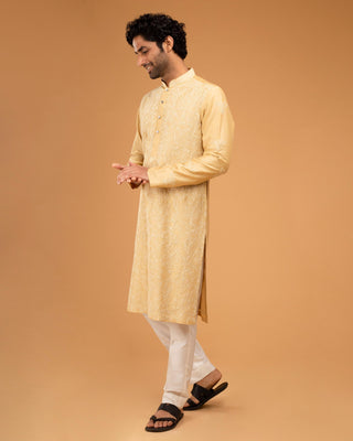 Beige dori embriodry kurta set