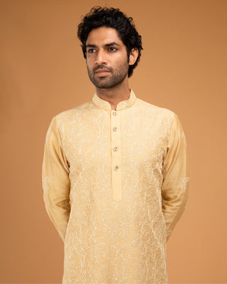 Beige dori embriodry kurta set