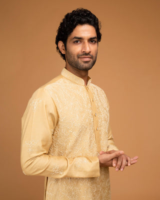 Beige dori embriodry kurta set