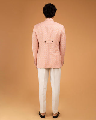 Peach jacquard patch pocket bandhgala