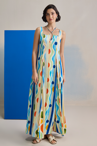 Maxi Dress for Contemporary Wear - Aqua Marina Club Ripple Maxi Dress by Zazu at Mrs. G