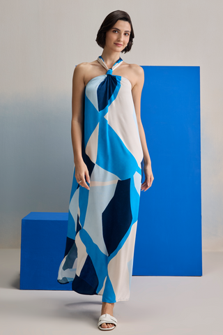 Maxi Dress for Contemporary Wear - Blue Marina Club Ocean Wave Maxi Dress by Zazu at Mrs. G