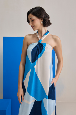 Maxi Dress for Contemporary Wear - Blue Marina Club Ocean Wave Maxi Dress by Zazu at Mrs. G