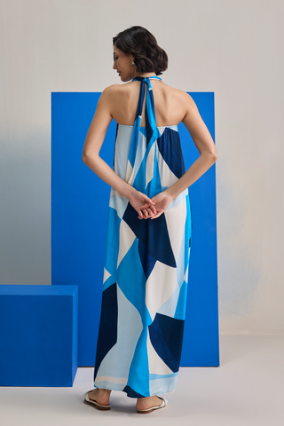 Maxi Dress for Contemporary Wear - Blue Marina Club Ocean Wave Maxi Dress by Zazu at Mrs. G