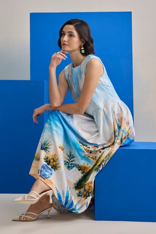 Midi Dress for Contemporary Wear - Blue Marina Club Mediterranean Midi Dress by Zazu at Mrs. G