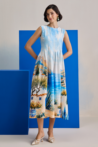 Midi Dress for Contemporary Wear - Blue Marina Club Mediterranean Midi Dress by Zazu at Mrs. G