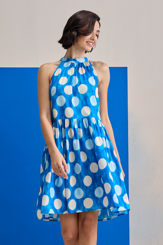 Short Dress for Contemporary Wear - Blue Marina Club Cloud Polka Short Dress by Zazu at Mrs. G