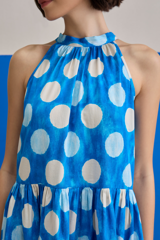 Short Dress for Contemporary Wear - Blue Marina Club Cloud Polka Short Dress by Zazu at Mrs. G