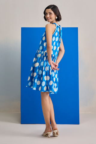 Short Dress for Contemporary Wear - Blue Marina Club Cloud Polka Short Dress by Zazu at Mrs. G
