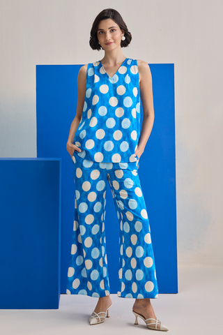 Co-ord Set for Contemporary Wear - Blue Marina Club Cloud Polka Co-ord Set by Zazu at Mrs. G