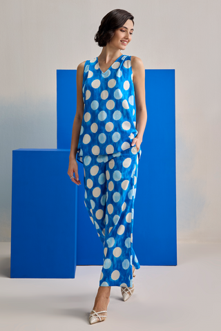 Co-ord Set for Contemporary Wear - Blue Marina Club Cloud Polka Co-ord Set by Zazu at Mrs. G