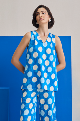 Co-ord Set for Contemporary Wear - Blue Marina Club Cloud Polka Co-ord Set by Zazu at Mrs. G