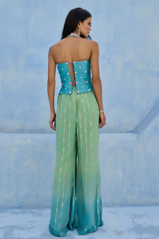 Flared Pant Set Traditional Wear - Blue Zeenat Pant Set by Chamee & Palak
