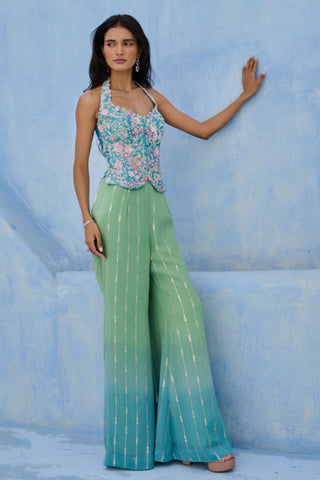 Flared Pant Set Traditional Wear - Blue Zeenat Pant Set by Chamee & Palak