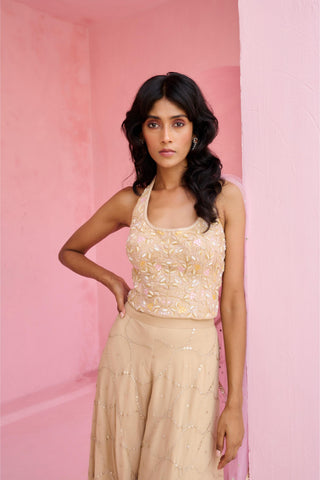 Flared Pant Set Traditional Wear - Beige Riz Pant Set by Chamee & Palak