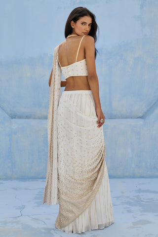 Pre Drape Saree Indian Wedding - Ivory Noor Saree by Chamee & Palak