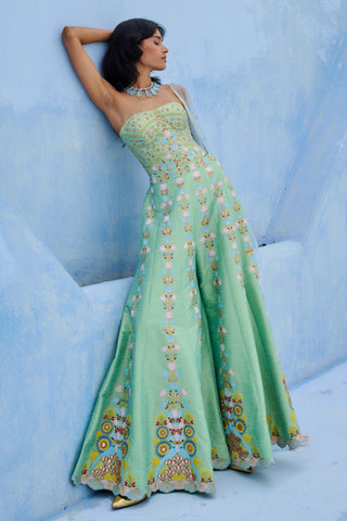 Flared Pant Set Traditional Wear - Green Meher Pant Set by Chamee & Palak