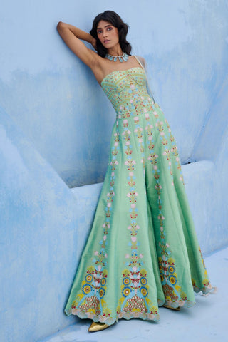 Flared Pant Set Traditional Wear - Green Meher Pant Set by Chamee & Palak