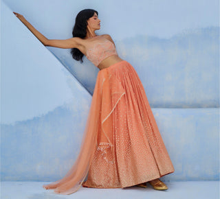 Lehenga Indian Wedding - Peach Melisa Lehenga by Chamee & Palak