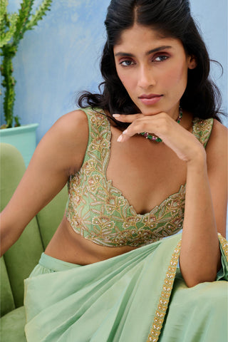 Pre Drape Saree Indian Wedding - Green Haseen Saree by Chamee & Palak