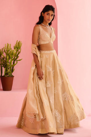 Lehenga Indian Wedding - Beige Adah Lehenga by Chamee & Palak