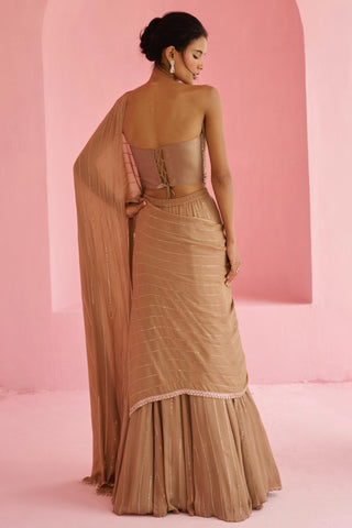 Pre Drape Saree Indian Wedding - Brown Stella Saree by Chamee & Palak
