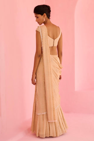 Pre Drape Saree Indian Wedding - Beige Suhana Saree by Chamee & Palak