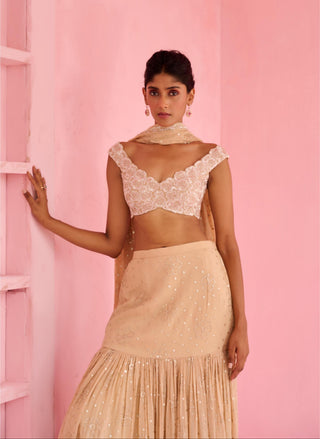 Pre Drape Saree Indian Wedding - Beige Suhana Saree by Chamee & Palak